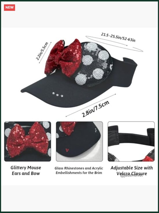 Sequined Mouse Ears Visor Hat, Adjustable Sun Visor for Theme Parks main image 5